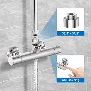 Thermostatic Shower Mixer Bar Two Outlet, Shower Mixer Taps Wall Mounted Thermostatic