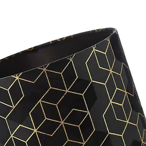 Black Soft Velvet Lamp Shade with Metallic Gold Foil Lines in Geometric Design