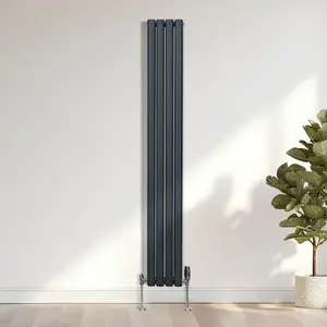 Oval Column Radiator & Valves - 1800mm x 240mm - Anthracite Grey