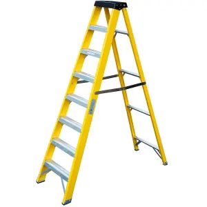 1.4m FIBREGLASS Swingback Step Ladders 8 Tread Professional Lightweight Steps