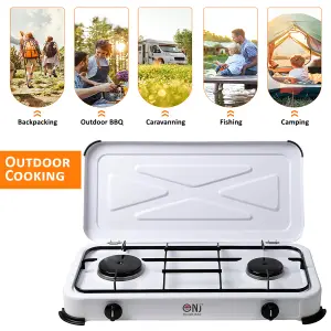 NJ-02 Portable Camping 2 Burner Gas Stove with Lid LPG Outdoor