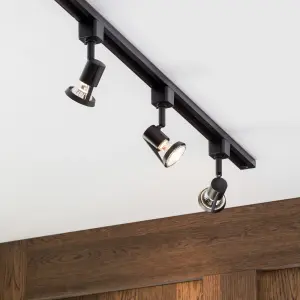 Litecraft Harlem Black 3 Head 1m Straight Kitchen Ceiling Light with LED Bulbs