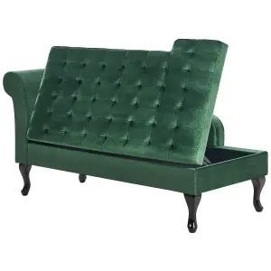 Left Hand Velvet Chaise Lounge with Storage Dark Green PESSAC