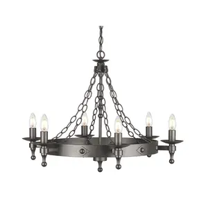 6 Bulb Chandelier Wrought Iron Style Chain Graphite Finish Black LED E14 60W