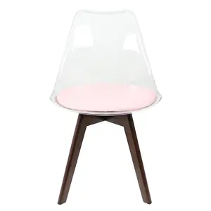 Soho Clear and Blush Pink Plastic Dining Chair with Squared Dark Wood Legs