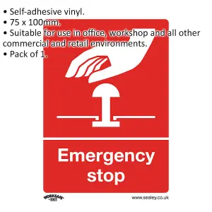 High-Visibility Emergency Stop Health & Safety Sign - Self-Adhesive Vinyl Sticker 75mm x 100mm