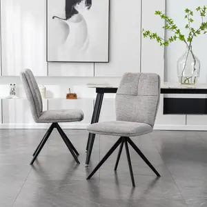 Luna Modern Fabric Dining Chair Padded Seat Metal Leg Kitchen 2 Pcs (Grey)