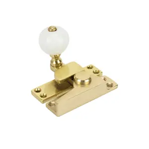 Sash Heritage Straight Arm Fastener with White Ceramic Knob (Standard) - Polished Brass