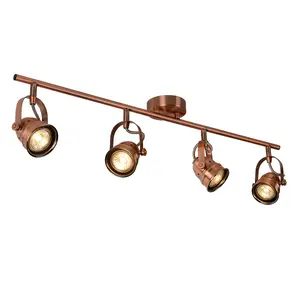 Lucide Cigal Cottage Ceiling Spotlight Bar - LED - GU10 - 4x5W 2700K - Copper