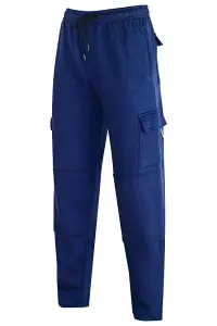 MS9 Mens Cargo Combat Fleece Trouser Work Tracksuit Jogging Bottoms Pants H20, NAVY - XL