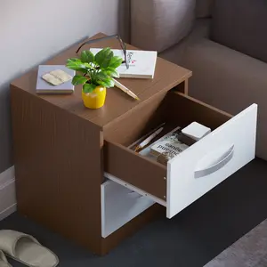 Arkadij 2 Drawer Beside Table With Metal Runners, Modern Bedroom Storage Cabinet White/Walnut