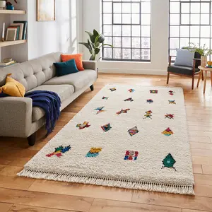 Multi Graphics Kilim Modern Shaggy Moroccan Dining Room Rug-120cm X 170cm