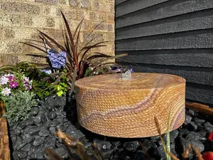 Sandstone Millstone Water Feature - Mains Powered - Natural Stone - L38 x W38 x H10 cm