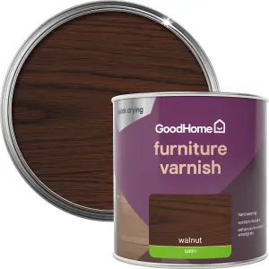 GoodHome Walnut Satin Multi-surface Furniture Wood varnish, 250ml