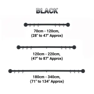 A.Unique Home Room Darkening Metal Extendable Curtain Pole with Rings and Fittings - Black, 70cm - 120cm  Approx