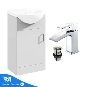 Gloss White 450mm Floor Standing 1-Door Vanity Unit & Round Basin with Round Chrome Tap