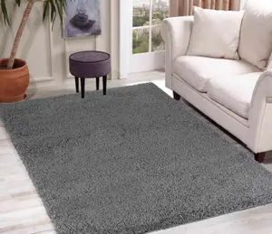 Serdim Rugs Plain Living Room Shaggy Area Rugs Dark Grey 200x290 cm