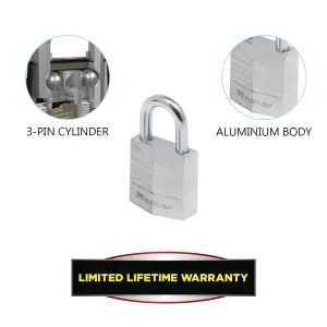 Master Lock Keyed alike Aluminium Open shackle Padlock (W)20mm, Pack of 4