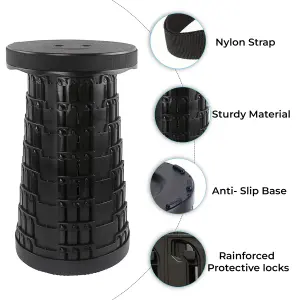 Black Portable Telescopic Stool, Collapsible Plastic Stool for Hiking, Fishing, Camping