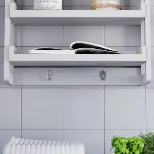 Hayle Matt White Wood Rectangular Wall-mounted Bathroom Shelf (D)20cm (H)53cm (L)20cm