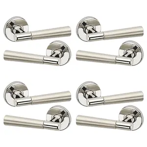 URBNLIVING 116mm Length 8 Pcs Lille Metal Polished & Satin Nickel Lever Latch Door Handles Set