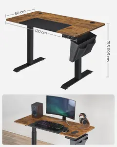 SONGMICS Height Adjustable Desk, Electric Standing Desk, Customize Your Height, Modular Tabletop, Rustic Brown and Black