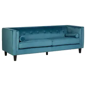 Interiors By Premier Velvet Uphoplstered 3 Seat Blue Velvet Sofa, Durable Three Seater Sofa, Versatile Button Tufted Sofa