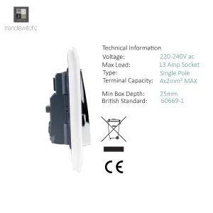 Trendiswitch White 2 Gang 13 Amp Switched Socket (3 Pack)