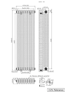 Right Radiators 1500x470 mm Vertical Traditional 4 Column Cast Iron Style Radiator Raw Metal