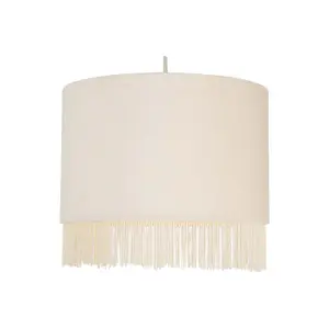 First Choice Lighting Set of 2 Fringed Off White 23cm Fringed Velvet Pendant Shades