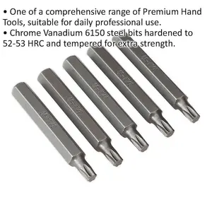 5-Pack T40 x 75mm TRX Star Long Bit Set - Durable Chrome Vanadium Steel Hex Shafts