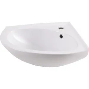 GoodHome Vedi Gloss White Triangular Wall-mounted Corner cloakroom Basin (W)38.5cm