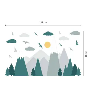 Walplus Combo Kids - Colourful Mountain Landscape Wall Stickers Green,Grey - 48pcs PVC