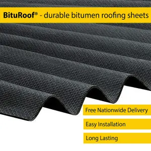 Pack of 100 - BituRoof - Durable Black Corrugated Bitumen Roofing Sheets - 2000x950mm