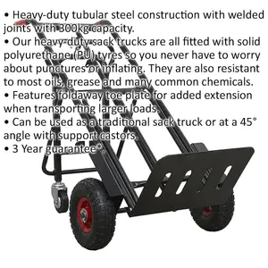 300kg Heavy Duty 3 in 1 Sack Truck with Solid PU Tyres and 45 Degree Support Legs