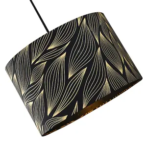 Designer Black Lamp Shade with Gold Foil Leaves with Inner Satin Fabric Lining