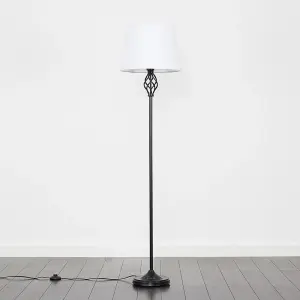 ValueLights Memphis Traditional Style Black Barley Twist Floor Lamp with White Tapered Light Shade