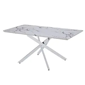 Deltino Diva Marble Effect Dining Table 4 Opal White Chairs