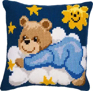 CUSHION BLUE TEDDY - Cross Stitch Kit: Cushion: Blue Teddy - Vervaco