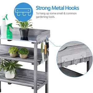 Yaheetech Grey 3-Tier Fir Outdoor Potting Bench Table with Storage Shelf