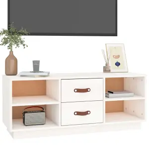 Berkfield TV Cabinet White 100x34x40 cm Solid Wood Pine