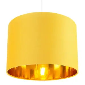 Contemporary Ochre Cotton 10 Table/Pendant Lamp Shade with Shiny Gold Inner