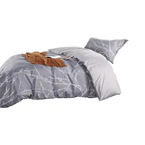 Neel Blue Single Printed Duvet Cover Matching Pillow Case - Grey & White