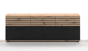 Elegant Solea 03 TV Cabinet H600mm W1680mm D380mm - Oak Artisan & Black with Pull-Down Doors