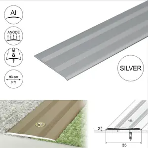 A08 930mm x 35mm 2.3mm Anodised Aluminium Flat Door Threshold Profile - Silver, 0.93m