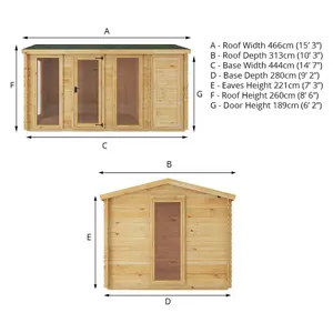 Waltons 4.6m x 3m Wooden Log Cabin Garden Room with Side Shed Pent Roof Summerhouse