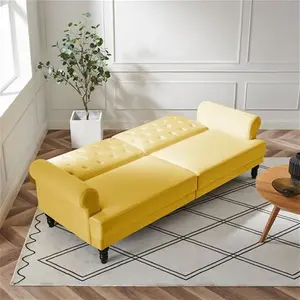 Hanney 3-Seater Chesterfield Sofa Bed In Mustard Yellow Velvet, Clic Clac Sofa Bed - Daals - Sofa Beds