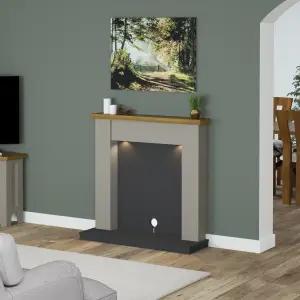 Be Modern Attley Stone & Oak effect Fire surround set with Lights included