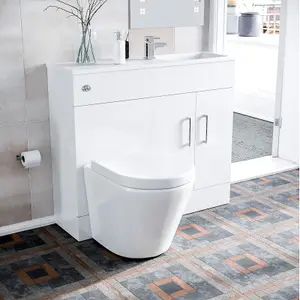 Nes Home James 1000mm White Slimline Vanity, Basin WC Unit & BTW Rimless Toilet