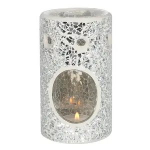 Silver Pillar Crackle Glass Oil Burner (Height) 14.5 cm